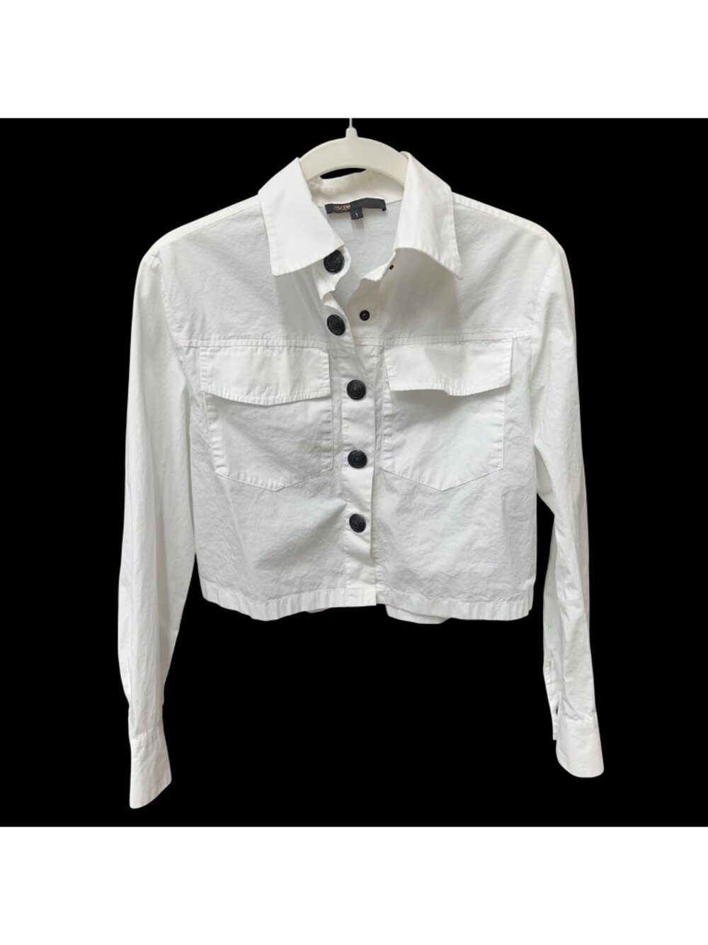 Maje 100% Cotton Cropped Boxy Button Up Collared Shirt Size Small (1) White